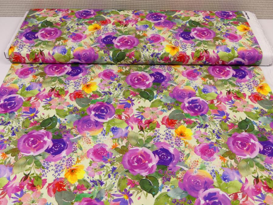 Patchworkstoff Clothworks Flowershop Rosen in lila Baumwolle